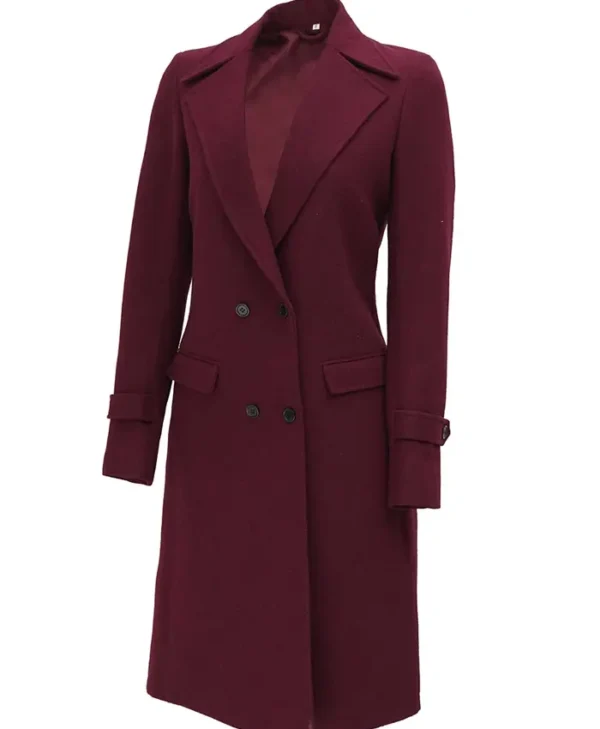 Khloe Four Buttons Burgundy Wool Long Coat