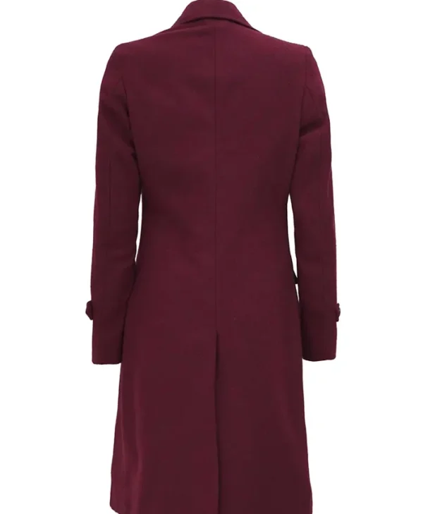 Khloe Four Buttons Burgundy Wool Long Coat Back