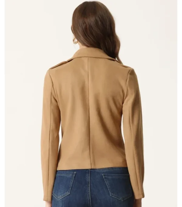 Kieran Biker Inspire Camel Soft Suede Leather Jacket Back