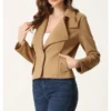 Kieran Biker Inspire Camel Soft Suede Leather Jacket Front