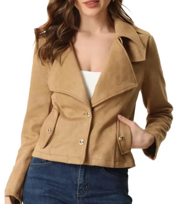 Kieran Biker Inspire Camel Soft Suede Leather Jacket Front View