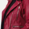 Kingsley Red Biker Timeless Leather Jacket Closeup View