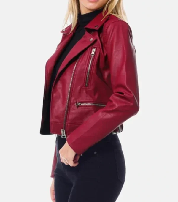 Kingsley Red Biker Timeless Leather Jacket Side View