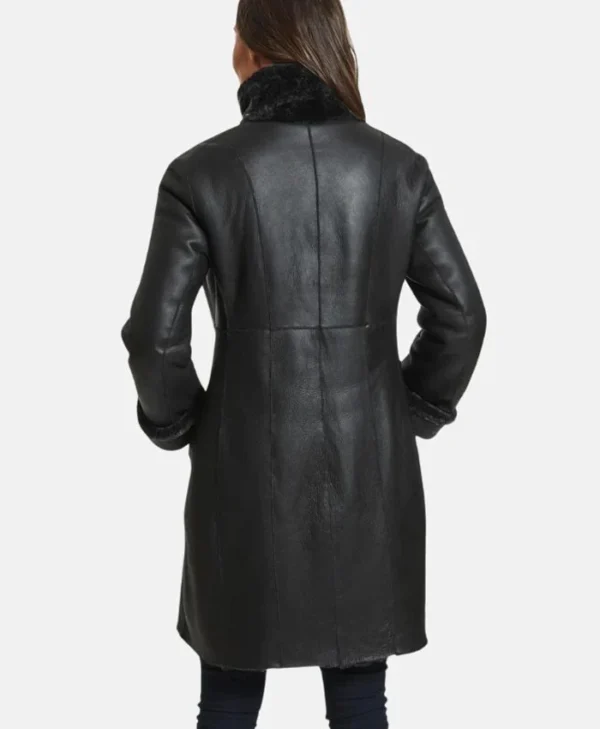 Knox Adventure Ready Shearling Leather Long Black Coat Back