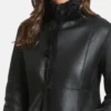 Knox Adventure Ready Shearling Leather Long Black Coat Closeup