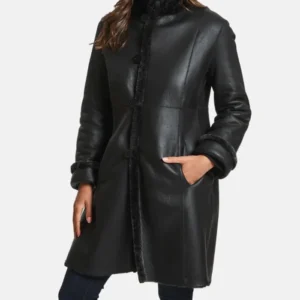 Knox Adventure Ready Shearling Leather Long Black Coat Front