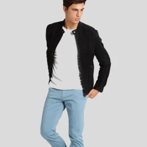 Kyree Black Suede Motorcycle Jacket Open Front