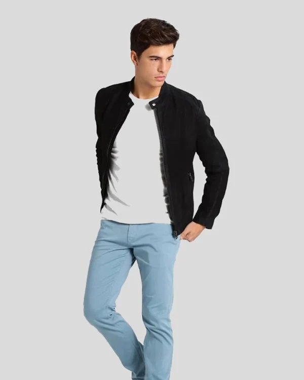 Kyree Black Suede Motorcycle Jacket Open Front