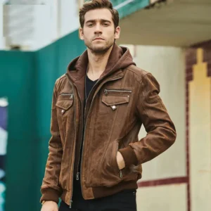 Laci brown suede hooded leather jacket
