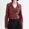 Laura Burgundy Biker Real Leather Jacket