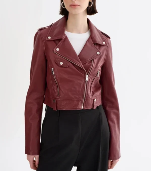 Laura Burgundy Biker Real Leather Jacket