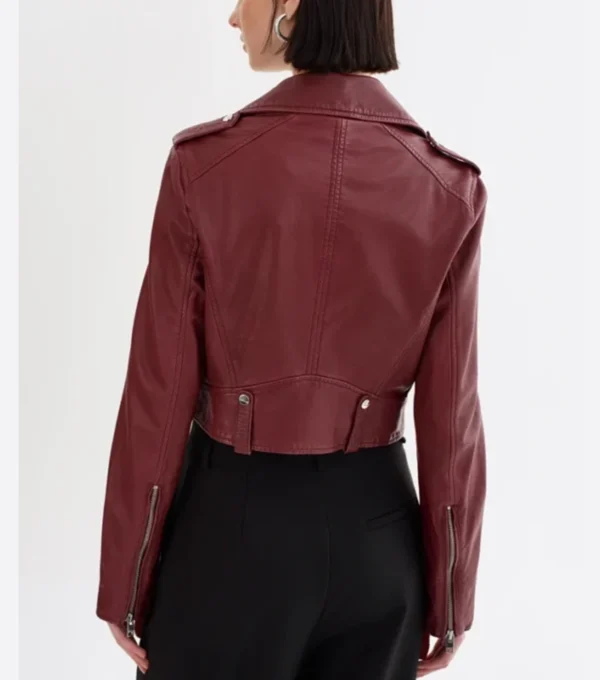 Laura Burgundy Biker Real Leather Jacket Back