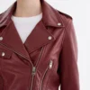 Laura Burgundy Biker Real Leather Jacket Closeup