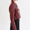Laura Burgundy Biker Real Leather Jacket Side View