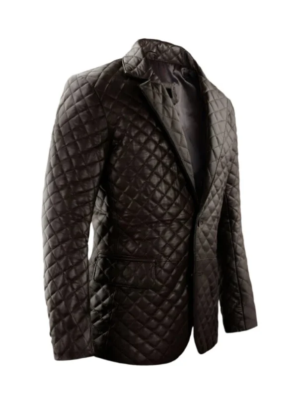 Leland Quilted Brown Leather Blazer Jacket Side View