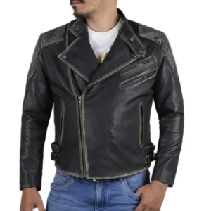 Leviy Mens Genuine Cow Leather Double Rider Jacket in Brown