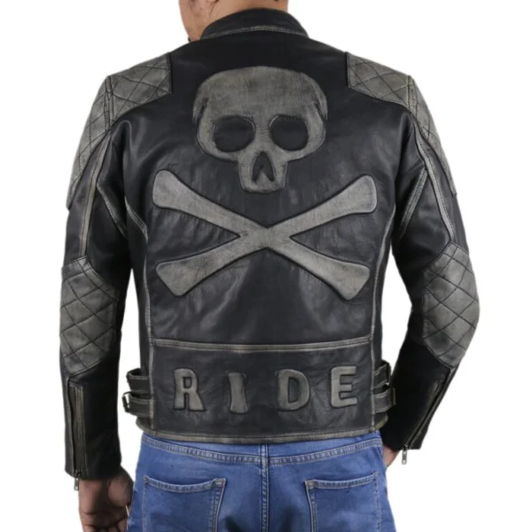 Leviy Mens Genuine Cow Leather Double Rider Jacket in Brown Back