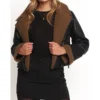 Lexi Shearling Leather Biker Jacket for Women Open Front