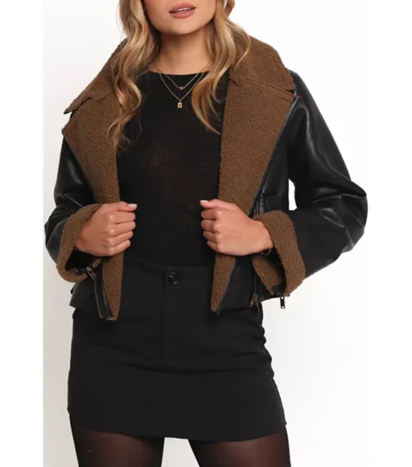 Lexi Shearling Leather Biker Jacket for Women Open Front