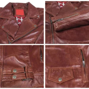 Lilli Brown Double Rider Leather Jacket Closeup