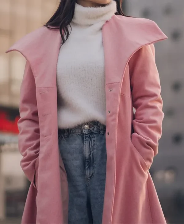 Lillie Pink Wool Long Trench Coat