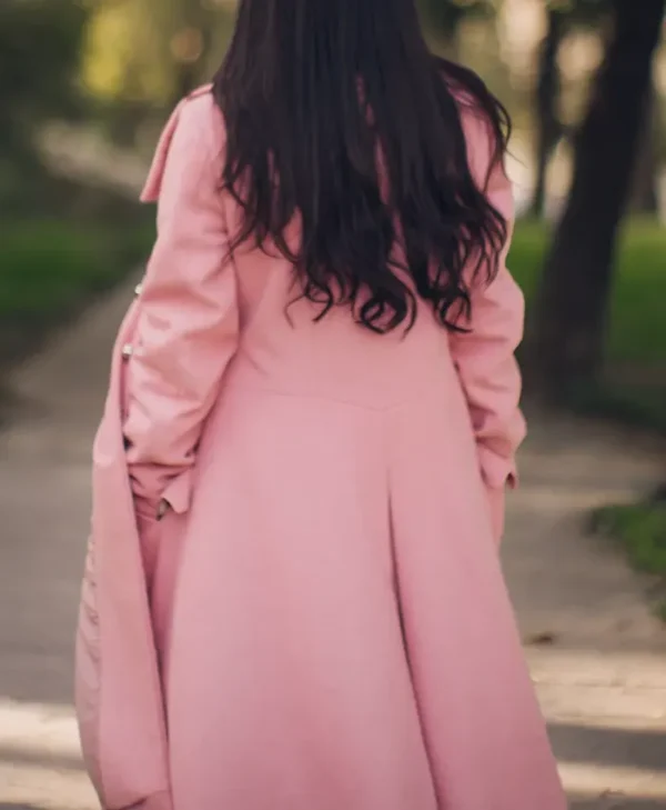 Lillie Pink Wool Long Trench Coat Back