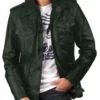Lilly Hooded Biker Jacket in Green