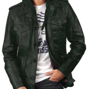 Lilly Hooded Biker Jacket in Green