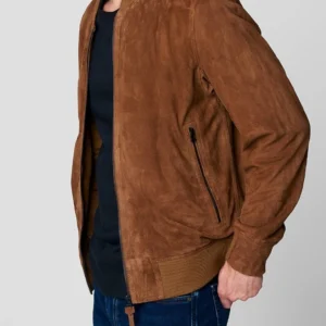 Lindsay Brown Suede Flight Jacket Side View