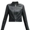 Lindsey Cafe Racer Real Leather Moto Cropped Jacket