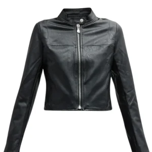 Lindsey Cafe Racer Real Leather Moto Cropped Jacket