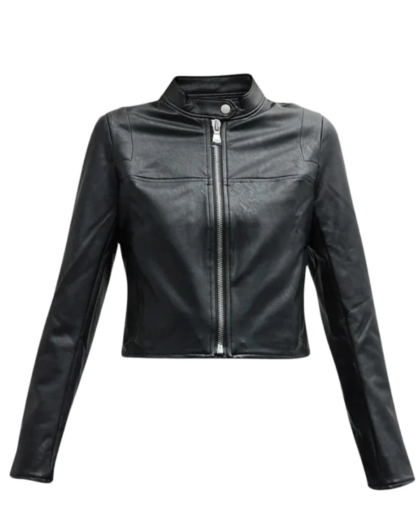 Lindsey Cafe Racer Real Leather Moto Cropped Jacket