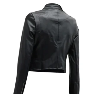 Lindsey Cafe Racer Real Leather Moto Cropped Jacket Back