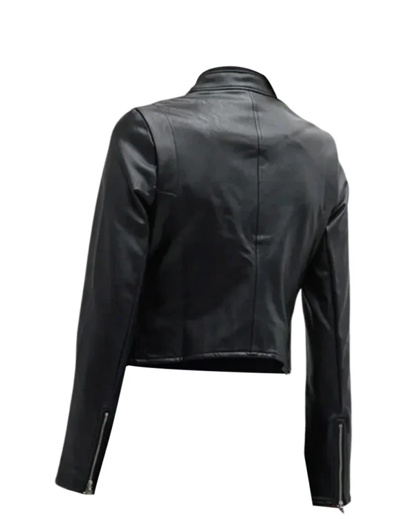 Lindsey Cafe Racer Real Leather Moto Cropped Jacket Back
