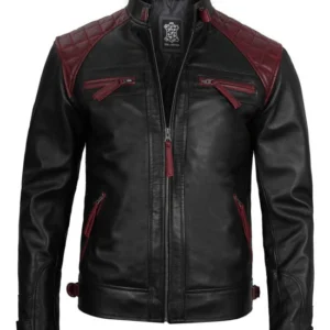 Lindsy black quilted biker leather jacket