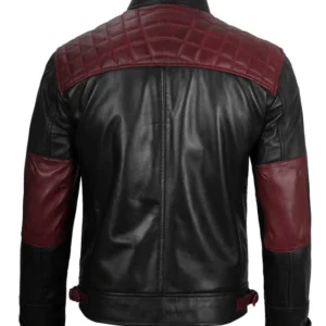 Lindsy black quilted biker leather jacket Back