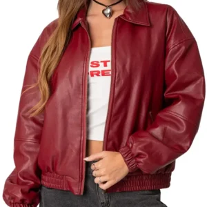 Lorelei Maroon Real Leather Bomber Jacket