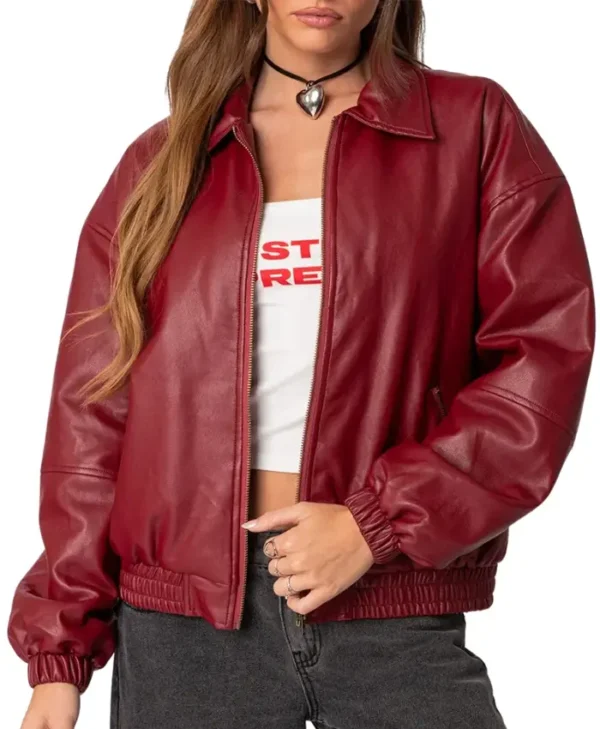 Lorelei Maroon Real Leather Bomber Jacket