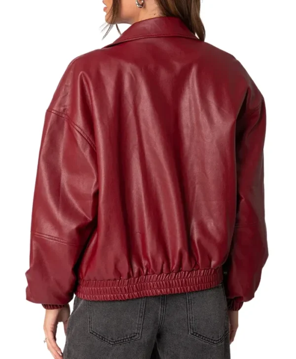 Lorelei Maroon Real Leather Bomber Jacket Back