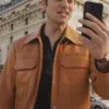 Lucas Bravo Emily in Paris S03 Brown Leather Jacket front