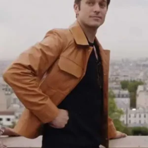 Lucas Bravo Emily in Paris S03 Brown Leather Jacket side