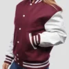MaKenzie Trendy Yellow Hooded Wool Varsity Bomber Jacket Side