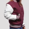 MaKenzie Trendy Yellow Hooded Wool Varsity Bomber Jacket Side View