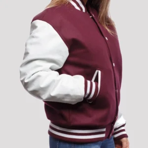 MaKenzie Trendy Yellow Hooded Wool Varsity Bomber Jacket Side View