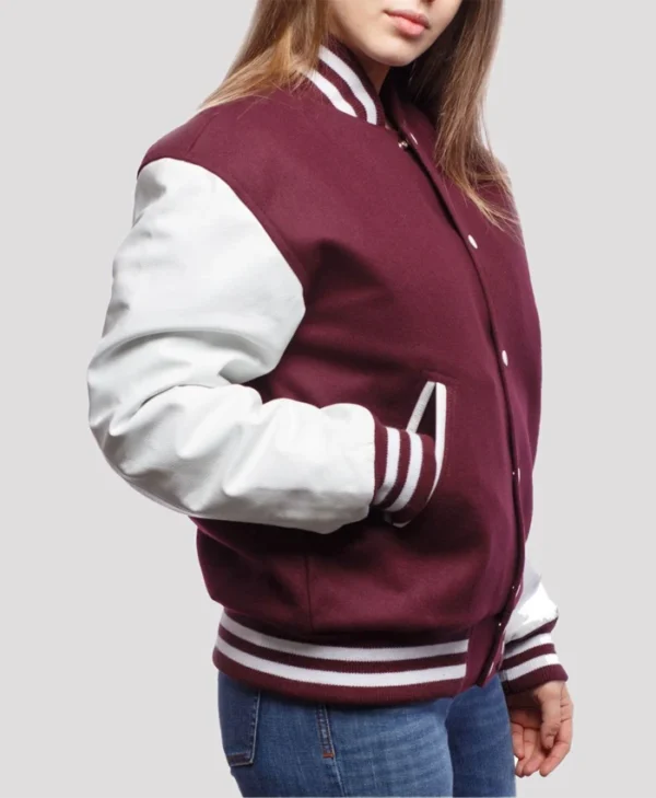 MaKenzie Trendy Yellow Hooded Wool Varsity Bomber Jacket Side View