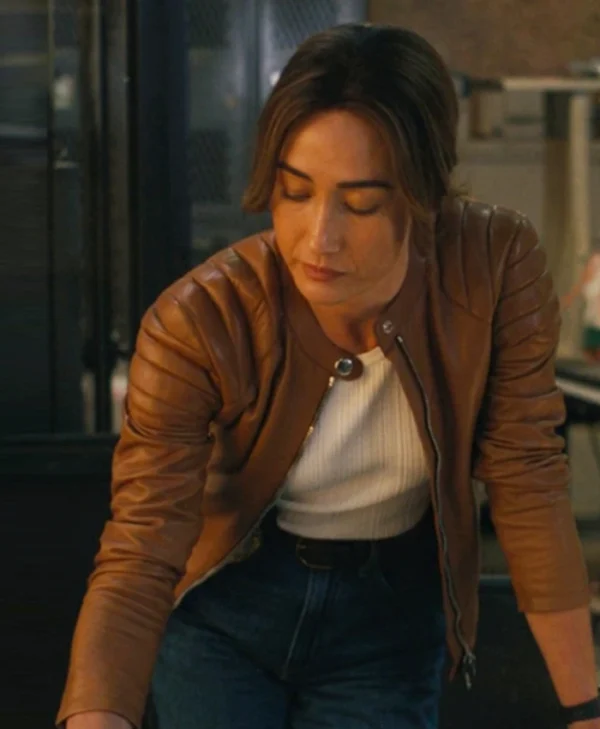 Maggie Q Ballard Brown Quilted Leather Jacket