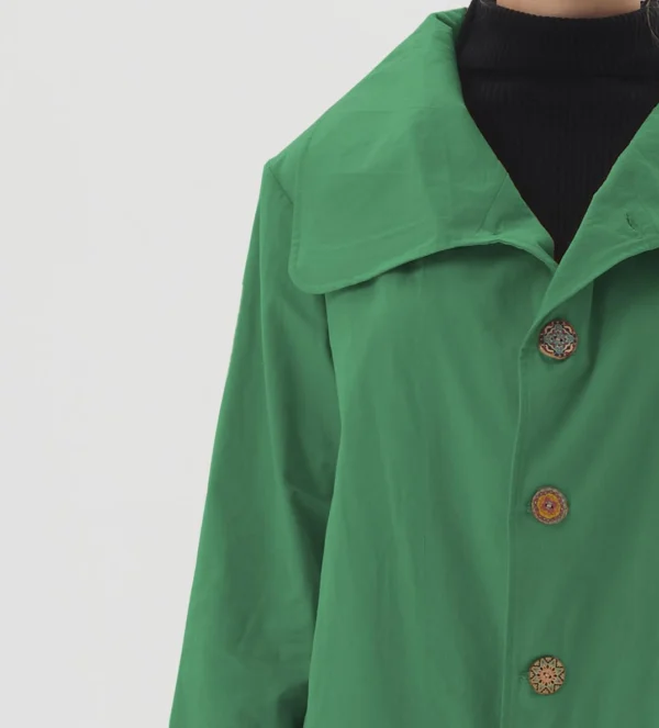 Mallory Casual Green Spring Thin Long Cotton Coat Closeup
