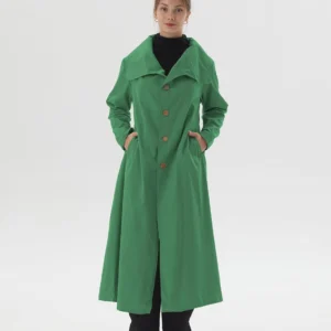 Mallory Casual Green Spring Thin Long Cotton Coat Front