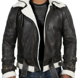 Marcy Mens Genuine Cow Leather Aviator Jacket in Black