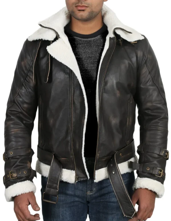 Marcy Mens Genuine Cow Leather Aviator Jacket in Black